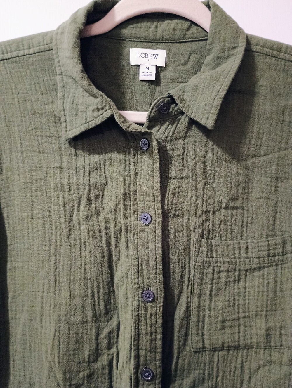 J.Crew Olive Green Cotton Double-Gauze Button-Down Shirt Med - Picture 4 of 8